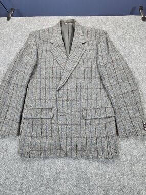 Donegal II Irish Pure New Wool Blazer 44R Gray Blue Windowpane Sport Coat